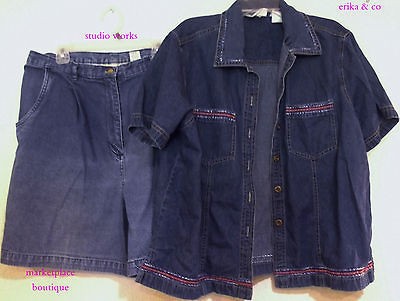 STUDIO WORKS JEAN SHORTS ✿ ERIKA & CO Jean Button Up SHIRT Size L 14