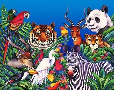   Tiger Zebra Toucan Parrot Panda Leopard Exotic Jungle Animal Art