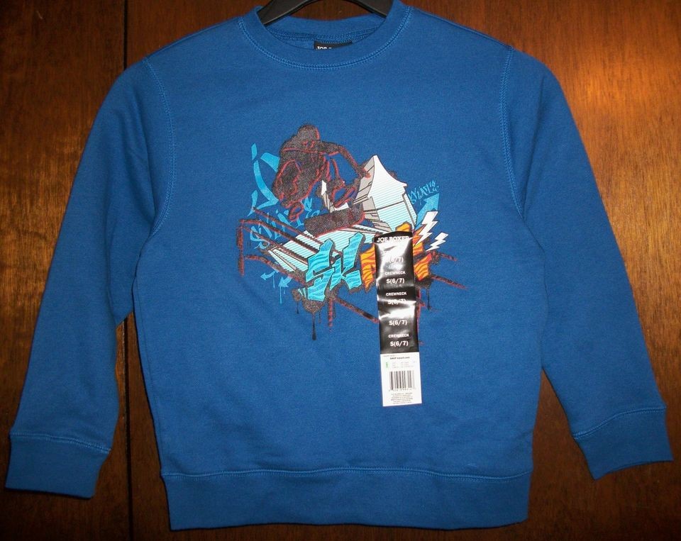 Boys Shirt sz 6 7 JOE BOXER Blue Fleece Pullover w/Skateboarder 