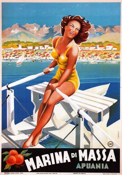   1940s Italian Italy Marina Di Massa Tuscany Travel Poster A2 A3