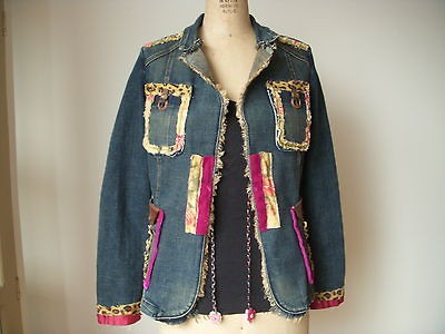 HANDMADE Jean Jacket Recycled Vintage Burgandy Velvet Floral Cotton 