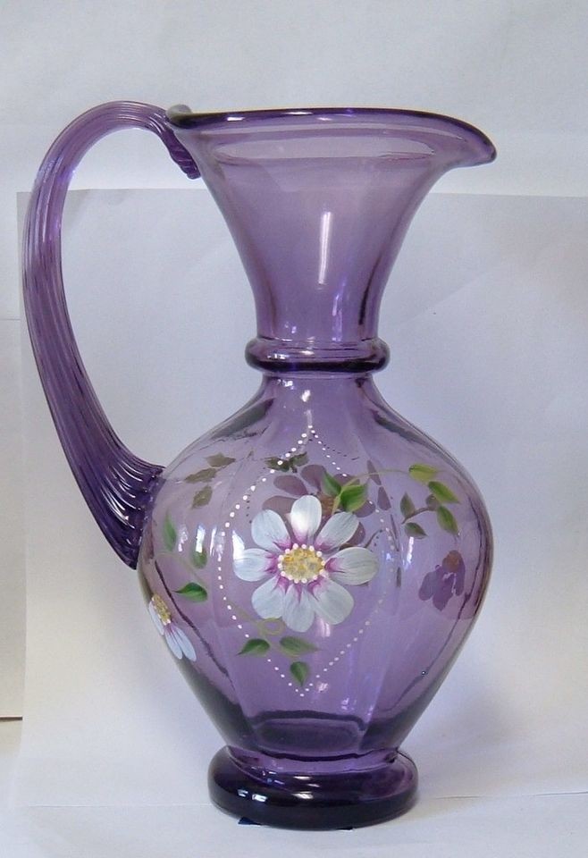 Fenton   Purple Flower Pitcher Hand Painted