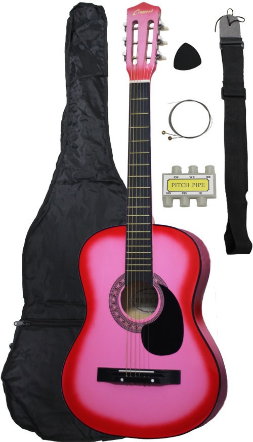   Crescent beginner PINK Acoustic Guitar+GIGBAG+​STRAP+TUNER+LE​SSON