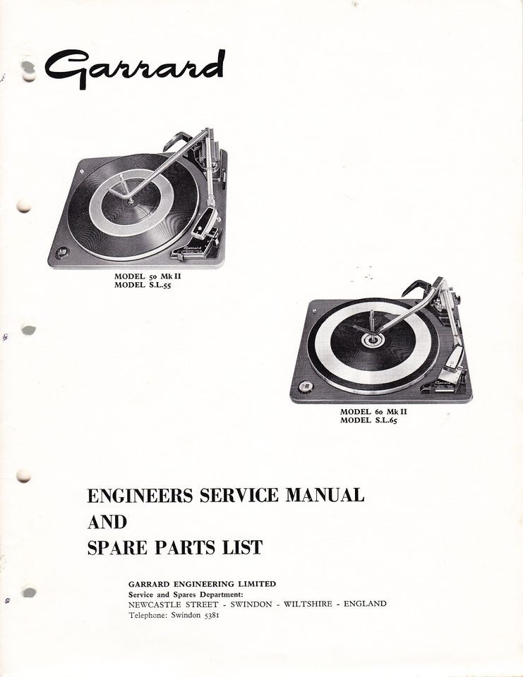 GARRARD SERVICE MANUAL FOR MODEL 50 Mk. II MULTIPLE RECORD PLAYER