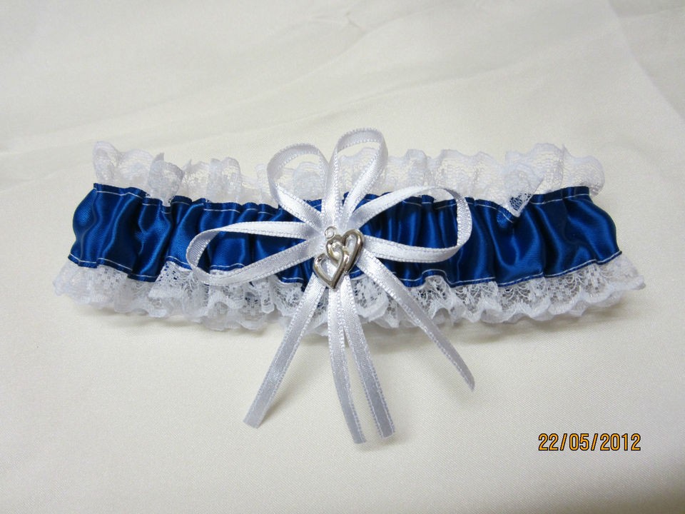 GARTER WEDDING royal blue 2 hearts charm