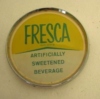 FRESCA by COCA COLA MACHINE EMBLEM SIGN DISPLAY CHROME AND PLASTIC 