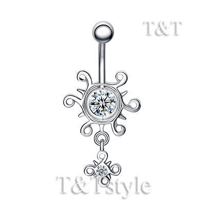 Clear CZ Dangle Belly Bar Ring BL114A