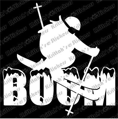 SKIER BOOM Vinyl Decal 8x8 car wall sticker ski powder K2 patagonia 