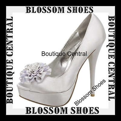 DESIGNER SHOES SILVER FLOWER DIAMANTE PLATFORM HEELS PARTY/EVENING AU 