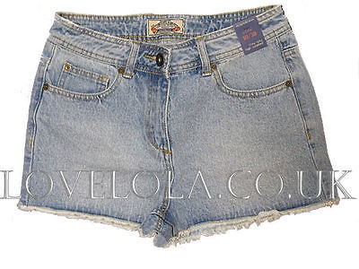 WOMENS SHORTS LADIES HIGH WAIST DENIM SHORTS HOT PANTS LIGHT BLUE SIZE 