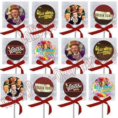 Willy Wonka Bar Golden Ticket Lollipops w/ Bow  12 pcs