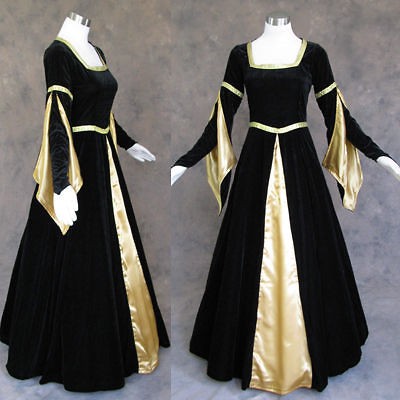 Medieval Renaissance Black Gold Gown Dress Costume Goth Wedding 4X