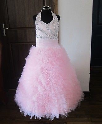 Halter Style Pink Beautiful Girl Pageant Wedding Dress Custom Size4 6 