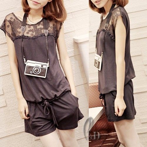 Casual leisure Lace&Cotton Short Trousers Overall Jumpsuit pants p096