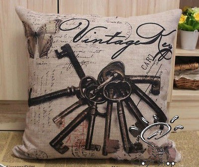   vintage keys Pattern sofa car cushion cover decorative pillow case,17