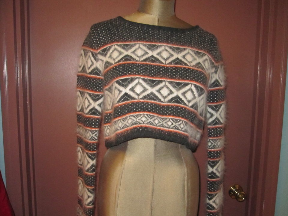 Rag & Bone black white fuzzy aztec print cropped sweater sz S