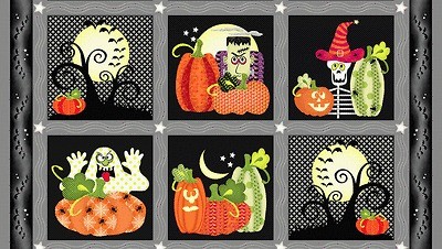   FRIEND​S HALLOWEEN FABRIC PANEL~HENRY GLASS~FRANKENS​TEIN~pumpkins