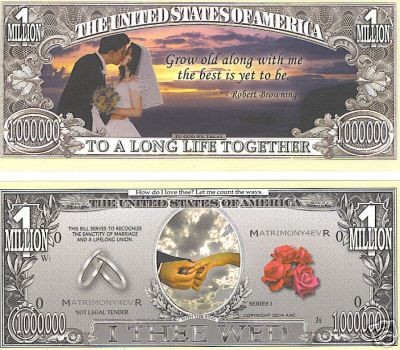 Wedding One Million Dollar Bill $1,000,000 Great Gift *New*