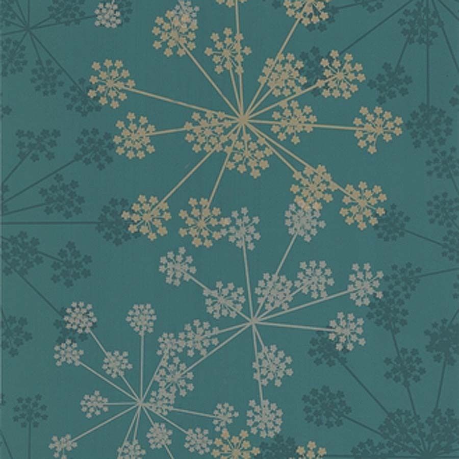 Sparkle Floral wallpaper in Teal and Metallic, Green and Blue 