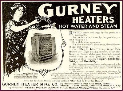 RARE 1899 AD FOR GURNEY HOT WATER & STEAM HEATERS