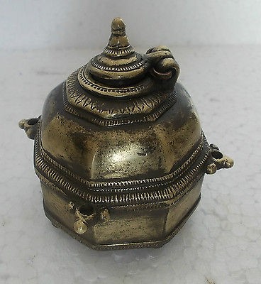 Rare Antique heavy beautiful Shape Brass Inkwell / Inkpot