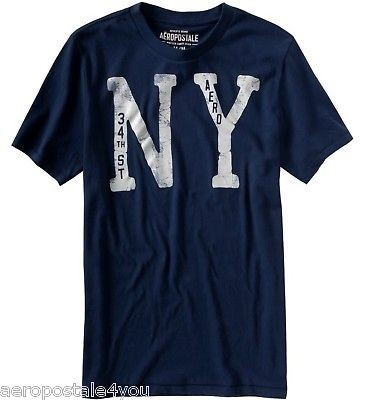 AEROPOSTALE NY 34th AERO STREET SCRATCH GRAPHICS NAVY BLUE T SHIRT 