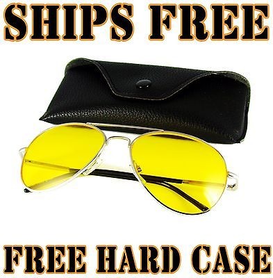 HD Night Driving Vision Sun Glasses Yellow Aviator Spring Hinge Arms 