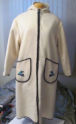 Vintage INUIT ESKIMO WOOL PARKA w waterproof lining L XL Cream