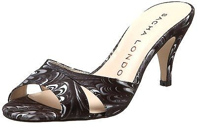 Sacha London Greta Slide Black Marble Fabric MSRP $110 NIB