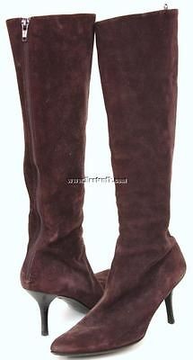 HELMUT LANG PLUM PURPLE SUEDE LEATHER KNEE HIGH STILETTO BOOTS 37/6.5 