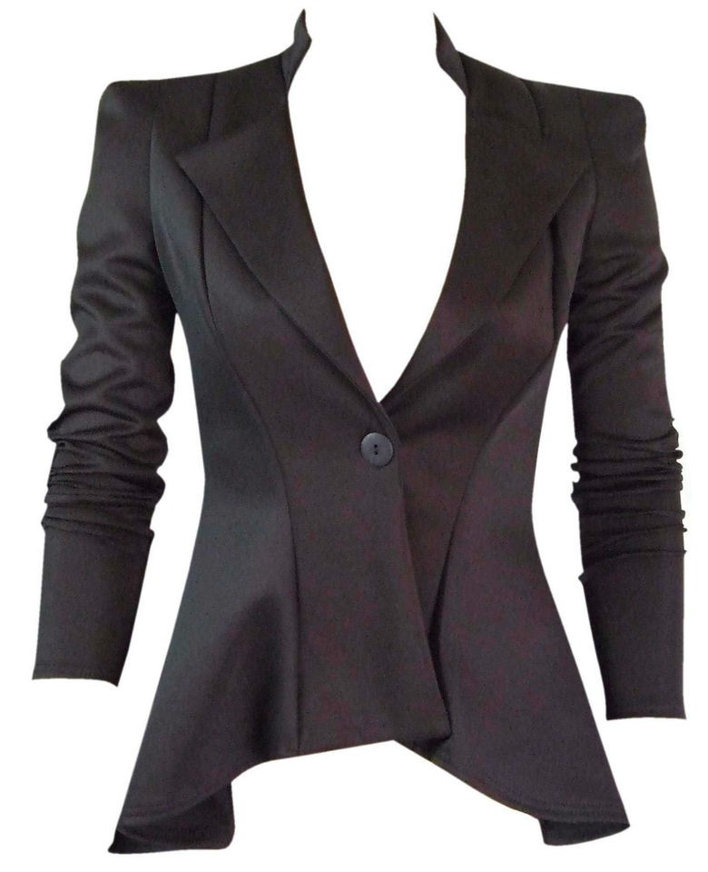 NEW WOMENS FITTED BLAZER LADIES BLACK SLIM TAIL SMART JACKET SHOULDER 