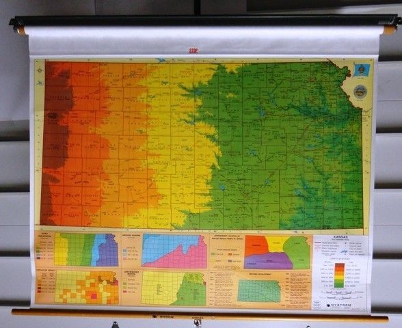 Nystrom Vintage Classroom School Retractable Pull Down Map Kansas 