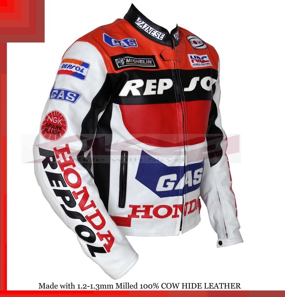 Honda REPSOL RED Racing Jacket Made cowhide milled Leather