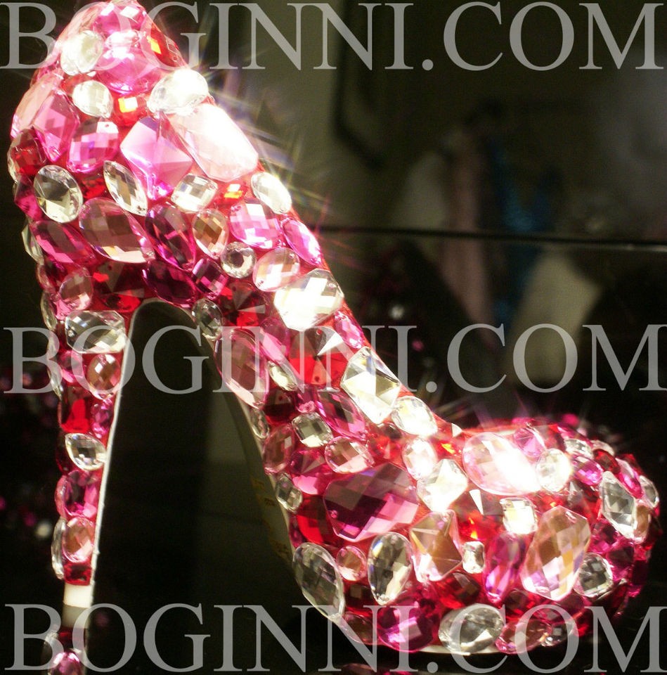 BOGINNI&CO HOT PINK ICE CANDY ACRYLIC CRYSTAL 5 HEELS DIAMOND BRIDAL 