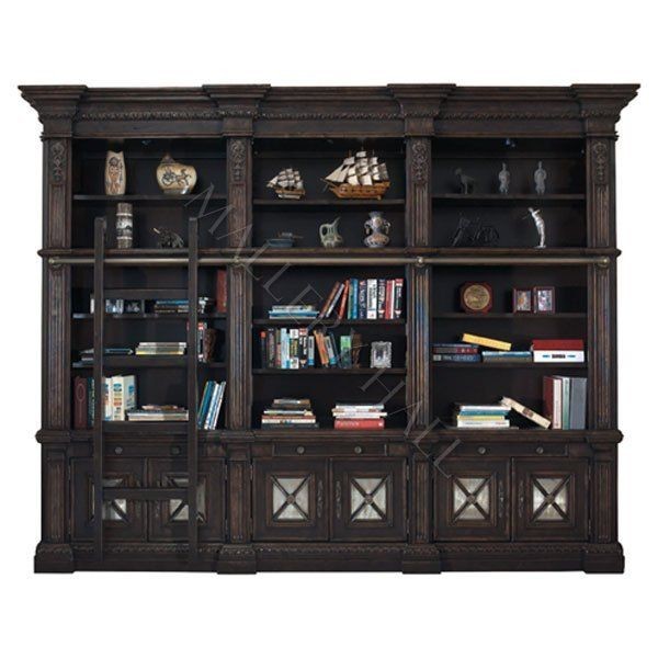 Chestnut Mink Library Integrated Ladder Carved Molding