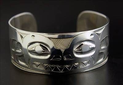  Sterling Silver Cuff Bracelet Northwest Coast Native Jewelry 1 x 6