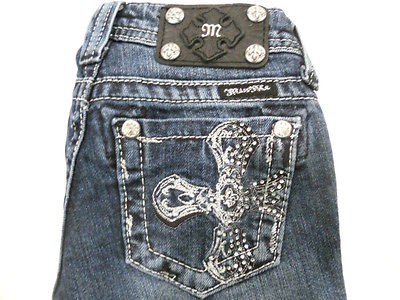 MISS ME LITTLE GIRLS KIDS SZ 10 JEANS RHINESTONE BLING SILVER CROSS 