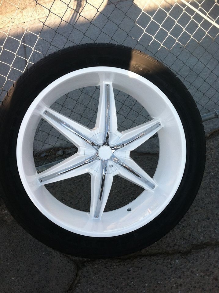   WHITE RIMS TIRES 6X139.7 HUMMER H3 305 35 24 TIRES CHROME INSERTS