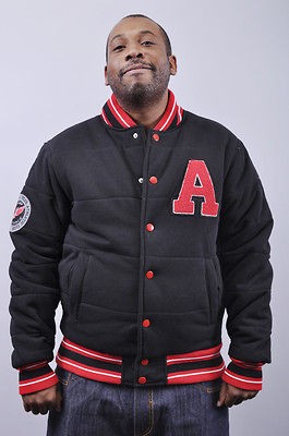 NEW MENS SMOKE RISE LETTER A STRIPED LETTERMAN VARSITY BLACK RED 