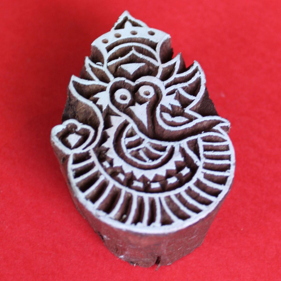 Hand Carved Ganesh Wooden Indian Printing Block or Stamp for Paper or 