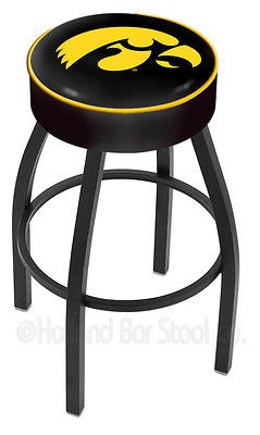 Iowa Hawkeyes L8B1 Black Single Ring Swivel Bar Stool w/ 4 Cushion 