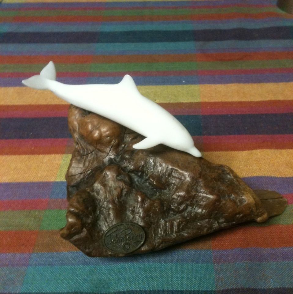 John Perry Dolphin on Burlwood Sculpture Figurine Small