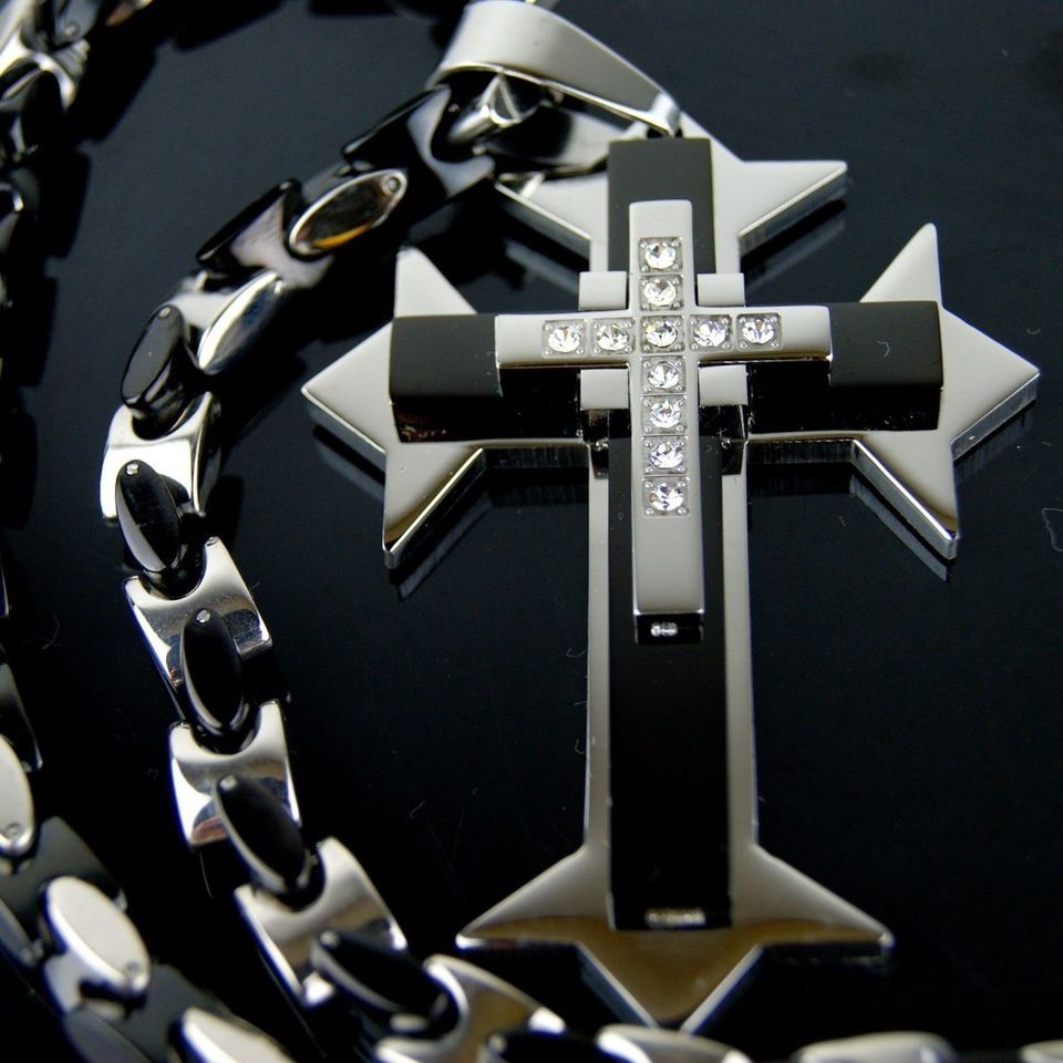   Mens Stainless Steel Cross Christian Jesus Christ Pendant Thick Chain