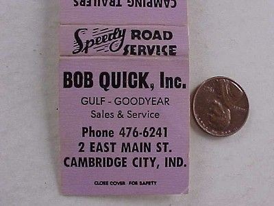 1960s Cambridge City,Indiana Gulf Gas & Oil service station matchbook 