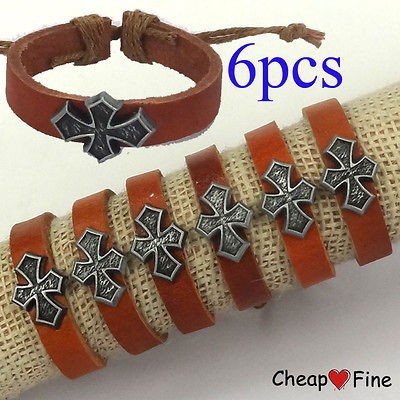 wholesale lots 6 pcs CROSS sign ox Leather Bracelet For Gift