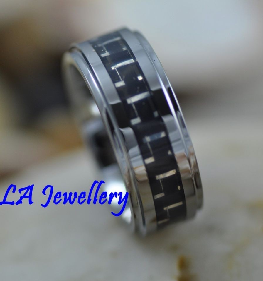 TUNGSTEN CARBID HOT DIESEL CUT BLACK FIBRE INLAY RING SIZE 7.8.9.11 