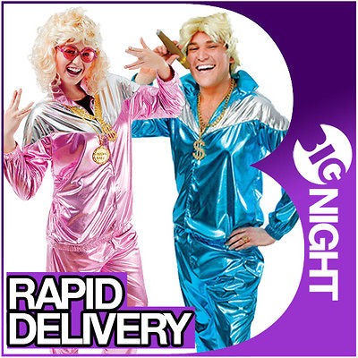 MENS JIMMY SAVILLE / PINK CHAV LADIES 80s SHELL SUIT FANCY DRESS 