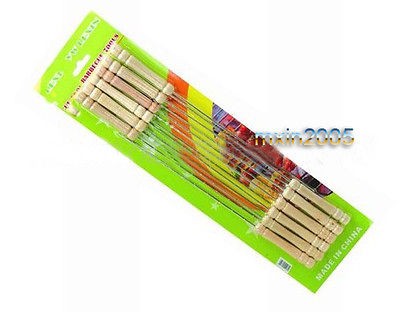 12PCS BBQ Grilled Skewers Steel Needle Barbecue Camping Cooking Wooden 