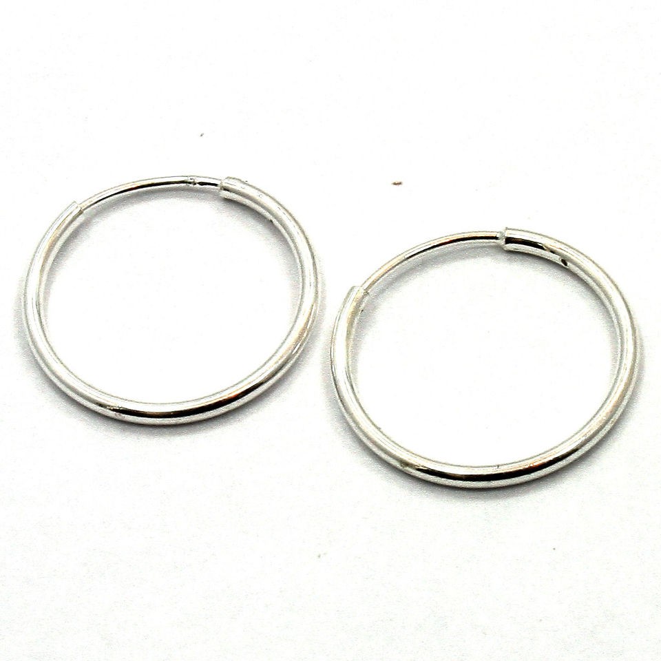 Sterling Silver 925 Earrings Thin Huggie Hoop Fashion 17mm Plain 