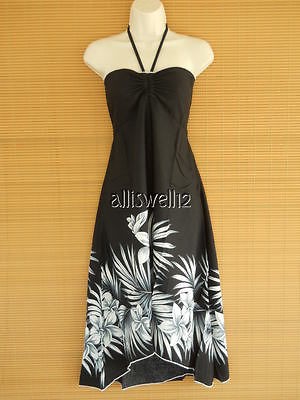 Tropical Halter Butterfly Party Luau Cruise Black Floral Smock Dress